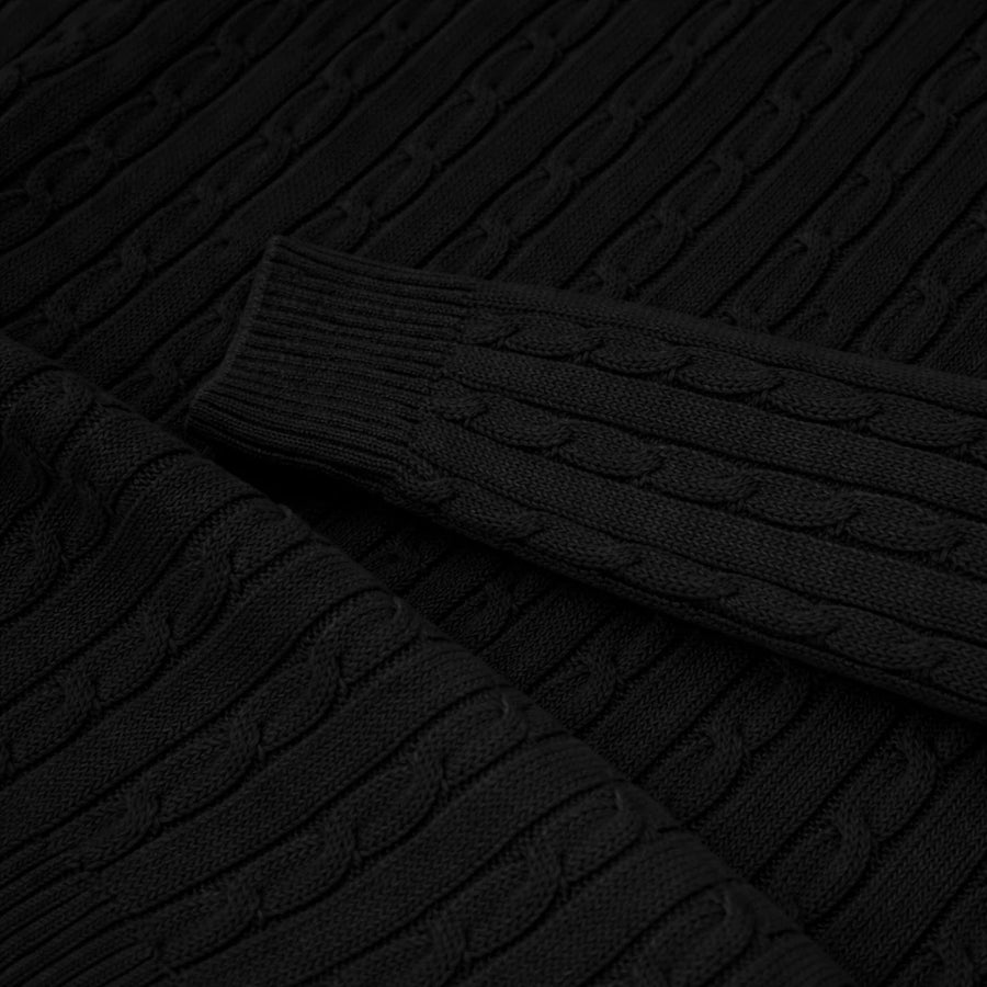 IMPORTED SINGLE PONY CABLE KNIT SWEATER (BLACK)