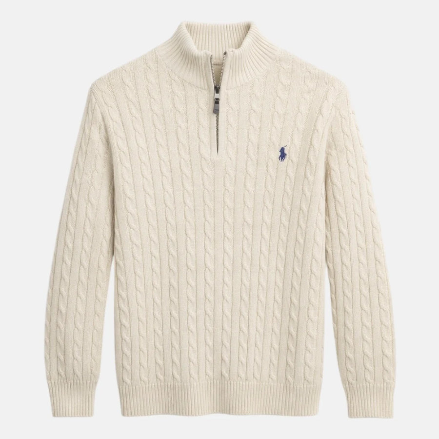 IMPORTED SINGLE PONY CABLE KNIT SWEATER (OFF-WHITE)