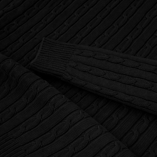 IMPORTED SINGLE PONY CABLE KNIT SWEATER (BLACK)