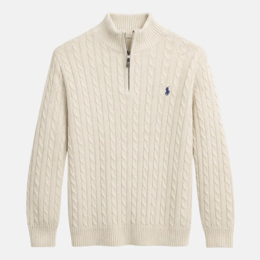 IMPORTED SINGLE PONY CABLE KNIT SWEATER (OFF-WHITE)